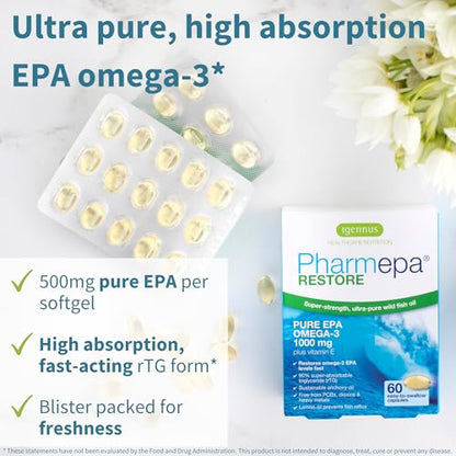 Igennus Pharmepa Restore – Pure EPA 1000mg, rTG Omega-3, IFOS Certified, 60 Softgels
