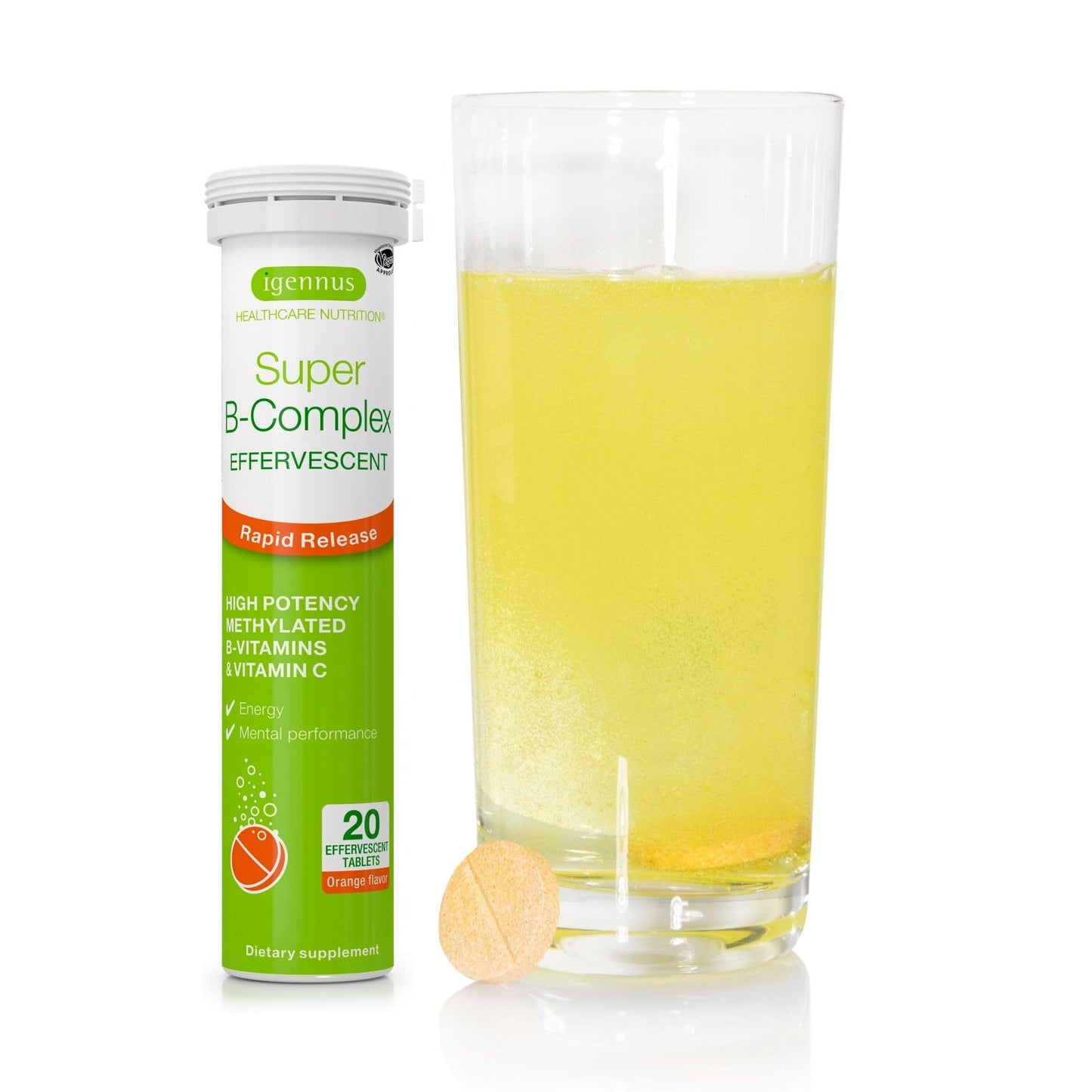 Igennus Super B-Complex – Methylated Liquid B-Vitamins, Orange, Vegan (20 Tablets)