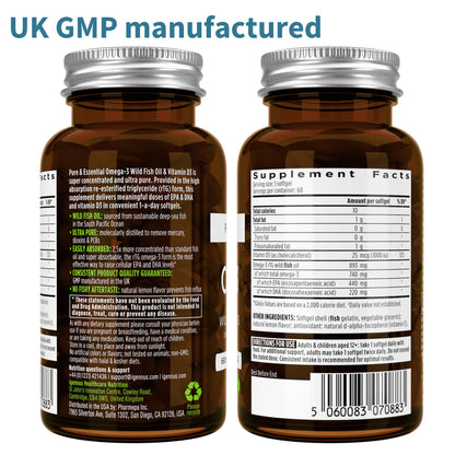 Igennus Advanced rTG Omega-3 IFOS Wild Fish Oil + Vitamin D3, 360 Softgels