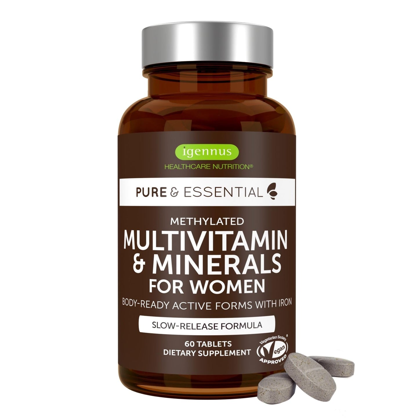 Igennus Methylated Multivitamin for Women – MTHFR, Active B-Vitamins, K2 MK7 (60 tabs)