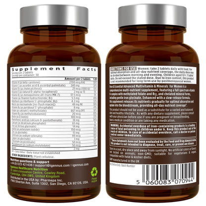 Igennus Methylated Multivitamin for Women – MTHFR, Active B-Vitamins, K2 MK7 (60 tabs)