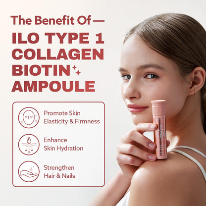 ILO Liquid Collagen Drink – 3,000mg Type 1 Marine Collagen with Biotin & Milk Ceramide | Skin Glow & Hydration | Orange Flavor | 8 Bottles