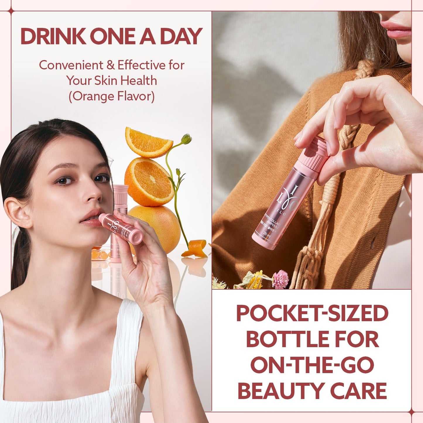 ILO Type 1 Liquid Collagen Drink – 3,000mg Marine Collagen, Biotin & Ceramide | Orange Flavor