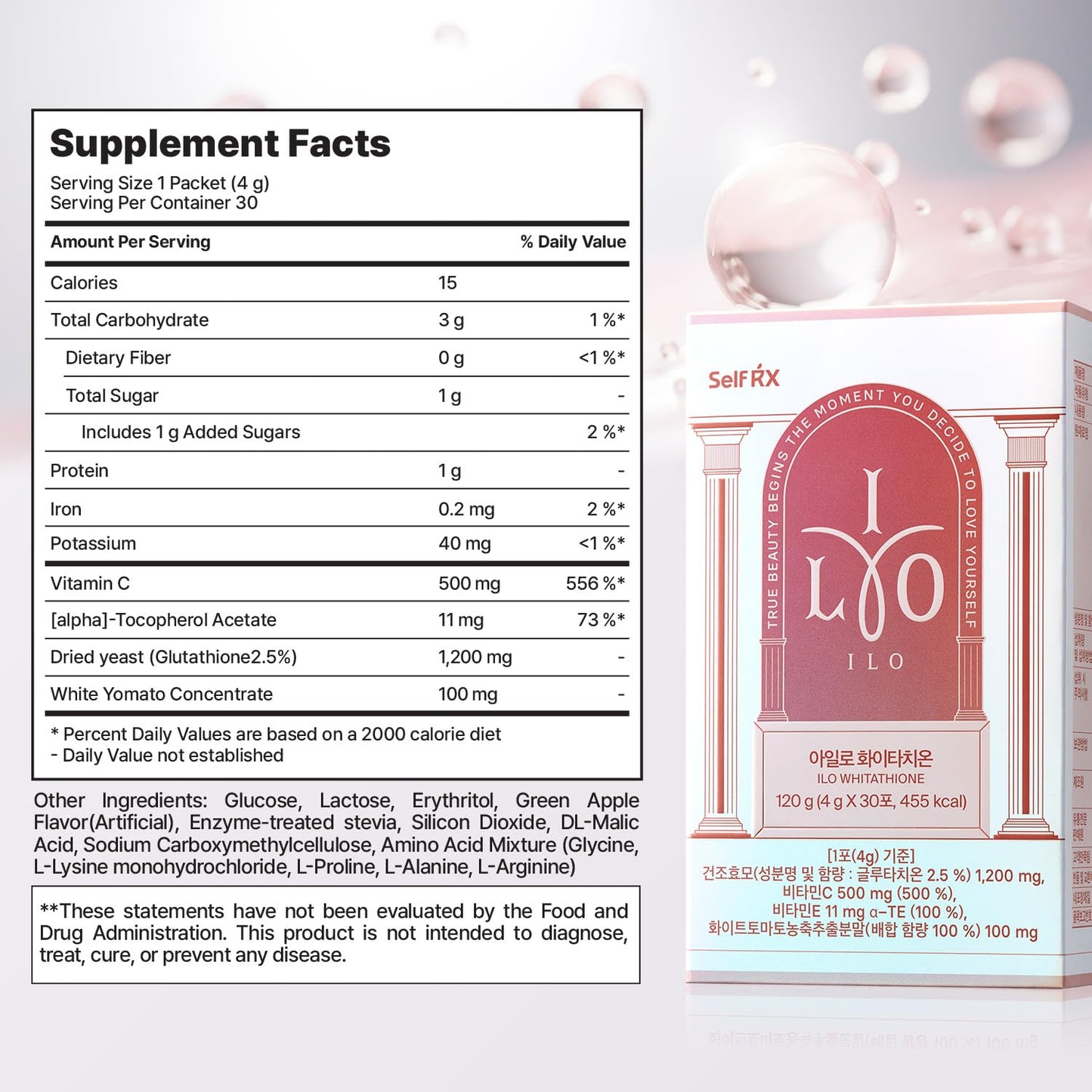 ILO Whitathione – Glutathione + White Tomato Antioxidant Powder with Vitamin C & E | 30-Pack Daily Glow Support