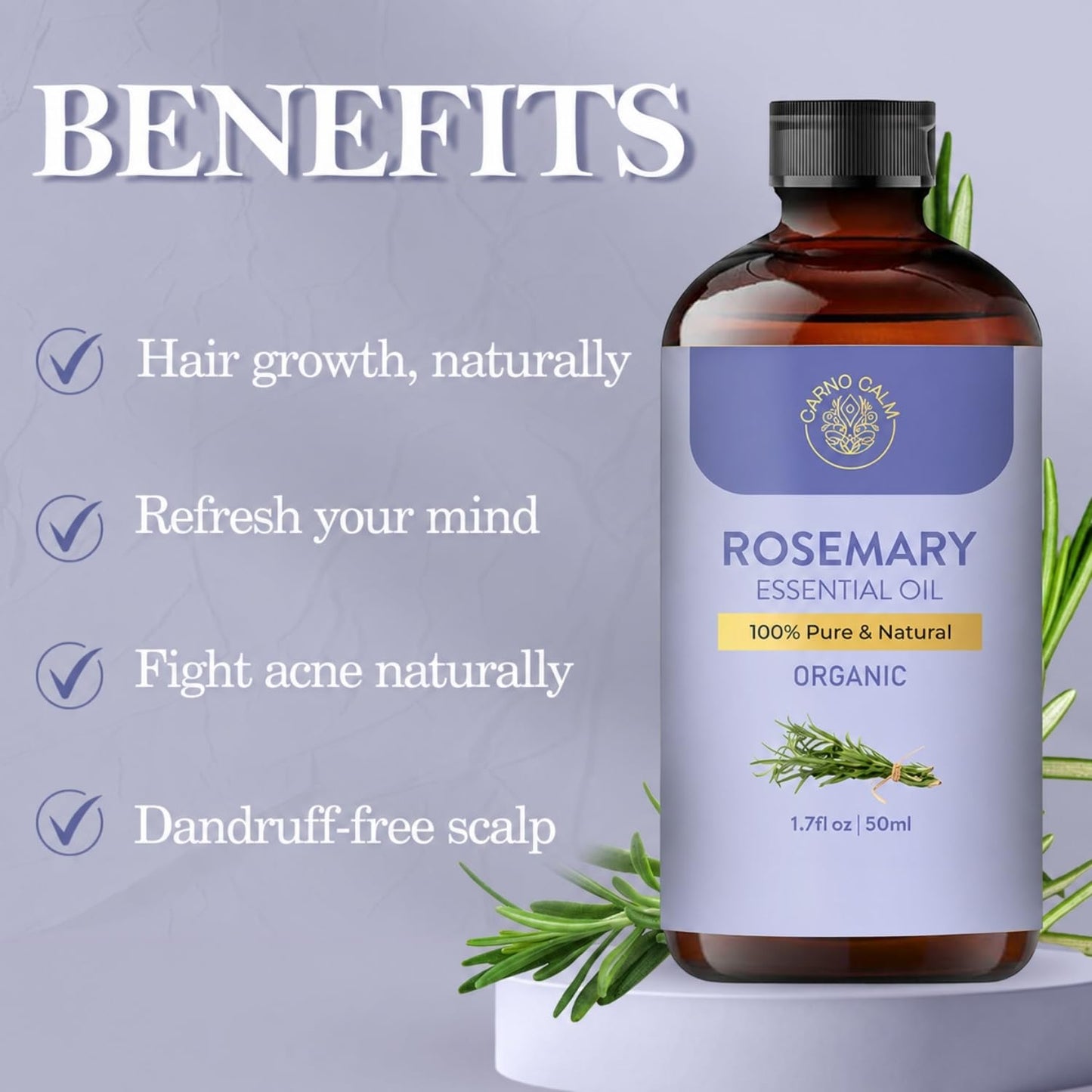 Carno Calm Rosemary Essential Oil – USDA Organic, 1.7 fl oz