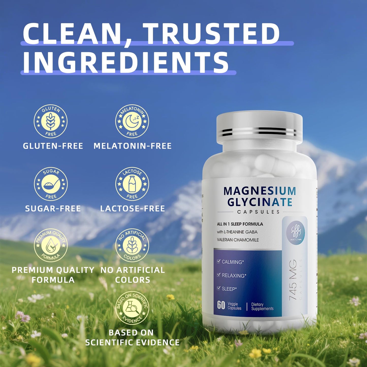 iMATCHME Magnesium Glycinate 850mg — Sleep, Calm & Immune Support | 60 Count
