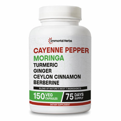 Immortal Herbs Cayenne Pepper Moringa Turmeric Ginger Capsules – 150 Pills