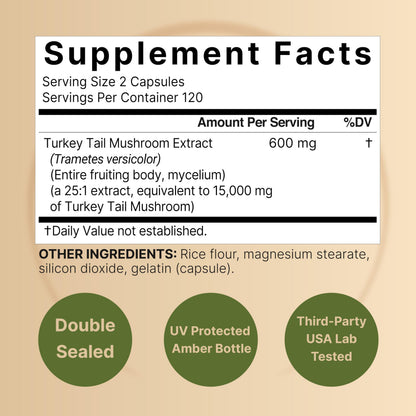 NatureBell Turkey Tail Mushroom Capsules – 15,000mg/Serving, 240 Count, 25:1 Extract (Pack of 2) | Immune & Brain Health