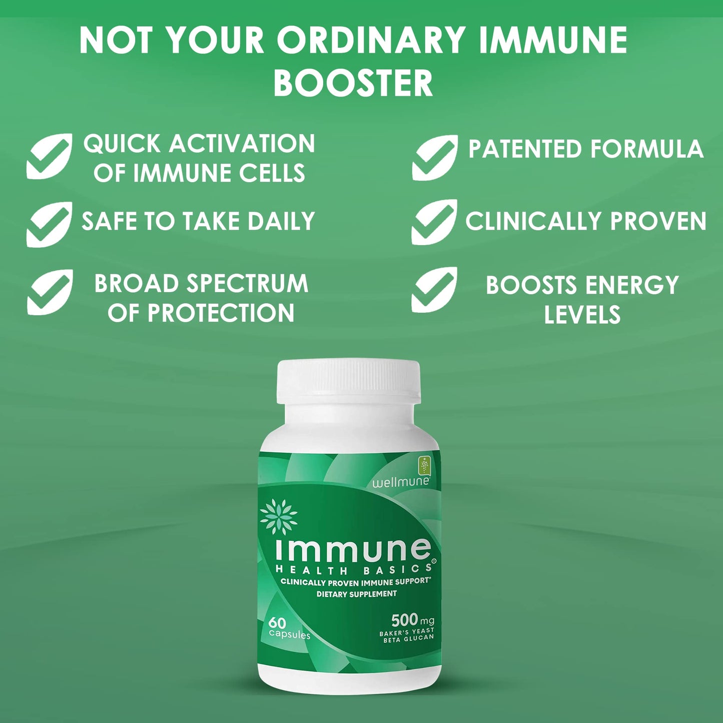 Immune Health Basics Ultra Strength Immunity – Clinically Studied Beta Glucan, Gluten-Free Vegan Capsules, 60 Count, 500 mg