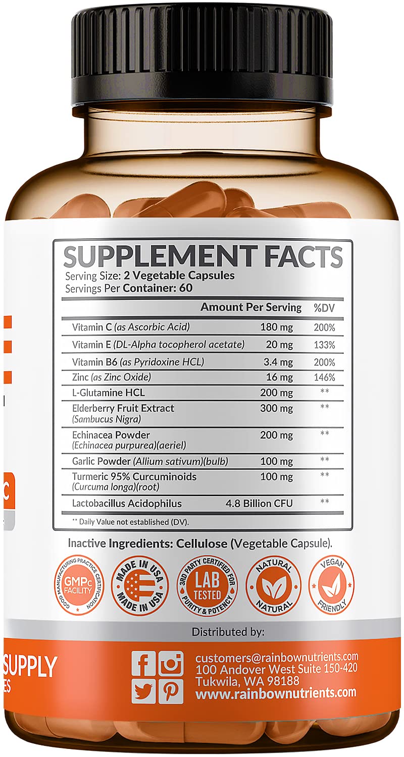 10-in-1 Immune Support (No Fillers) | Vitamin C, Zinc & Probiotics | 60-Day Supply