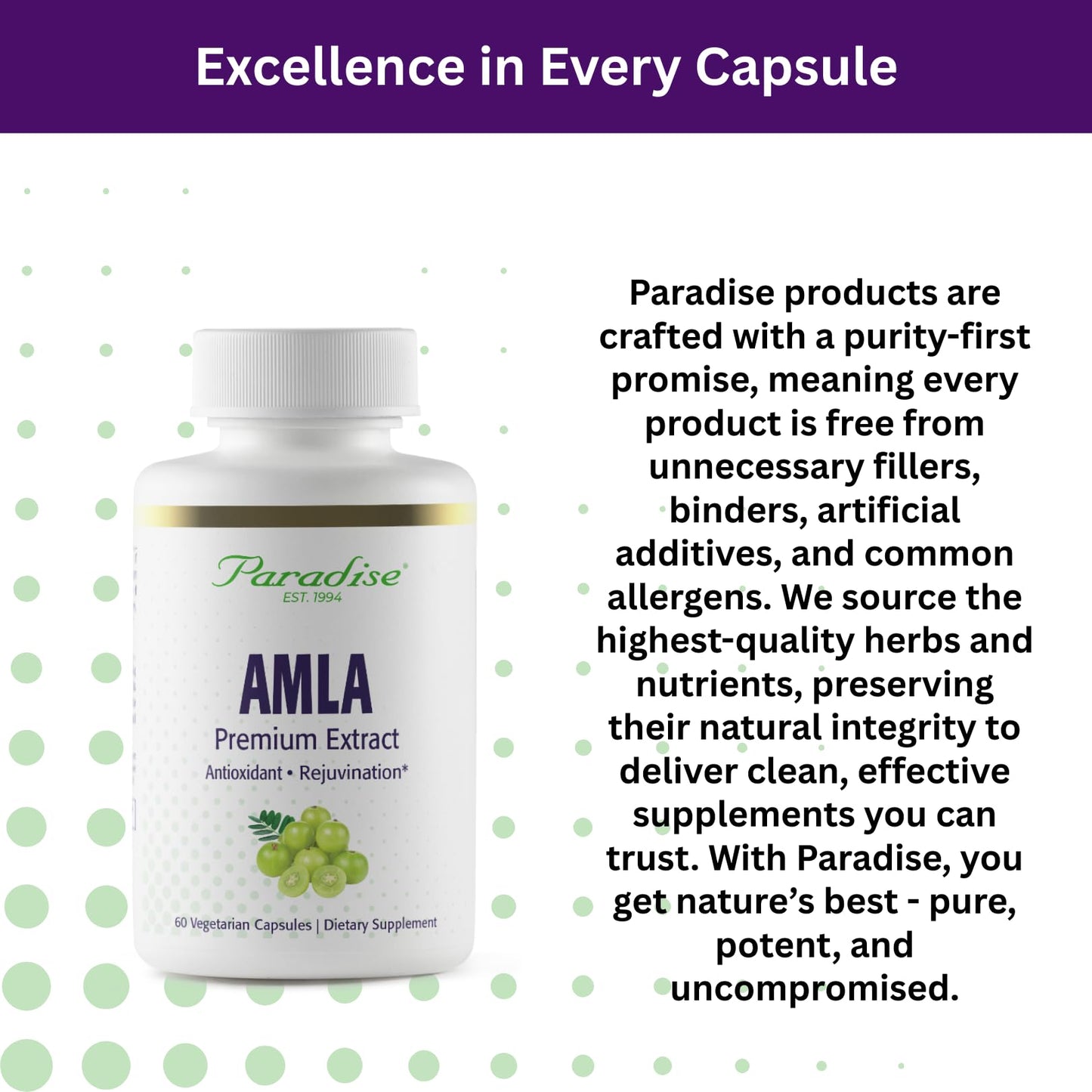 Paradise Herbs Amla 250 mg – Organic Whole Spectrum Vitamin C | Antioxidant & Ayurvedic Supplement | 60 Capsules