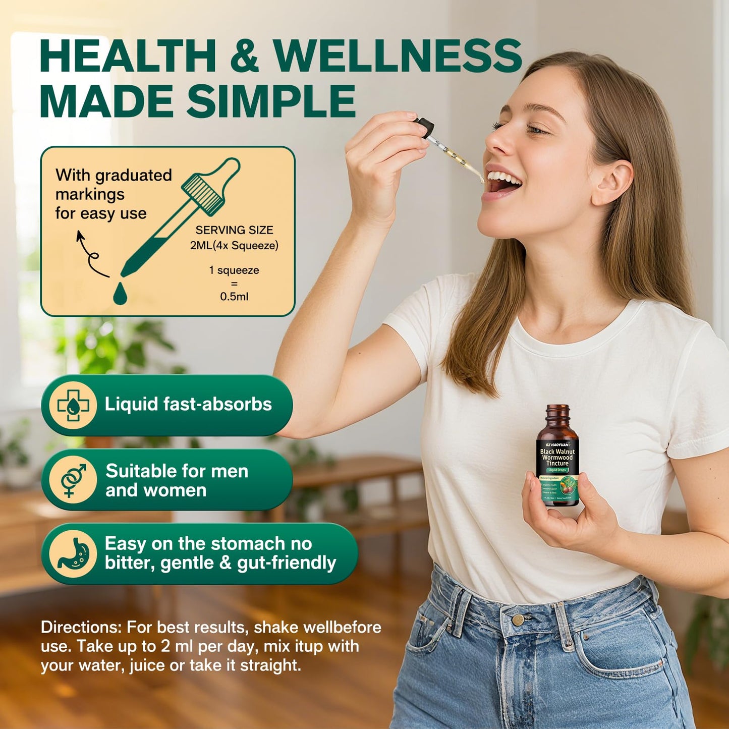 Black Walnut Wormwood Tincture for Gut Health – Gentle Digestive Support (2 oz)