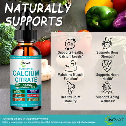 Calcium Supplements for Women – Liquid Drops 1200mg with Vitamin D3 & K2 | Bone & Teeth Support