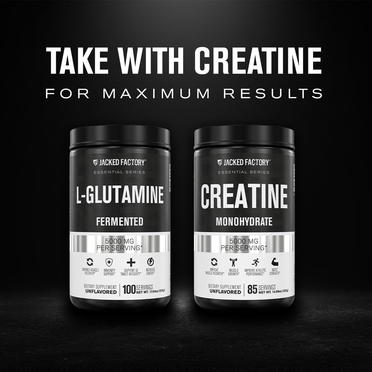 Jacked Factory L-Glutamine Powder – 100 Servings | Vegan Fermented, Unflavored