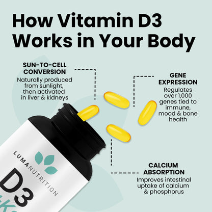 Luma Nutrition D3 + K2 10000 IU – Bone & Heart Health (60 Softgels)