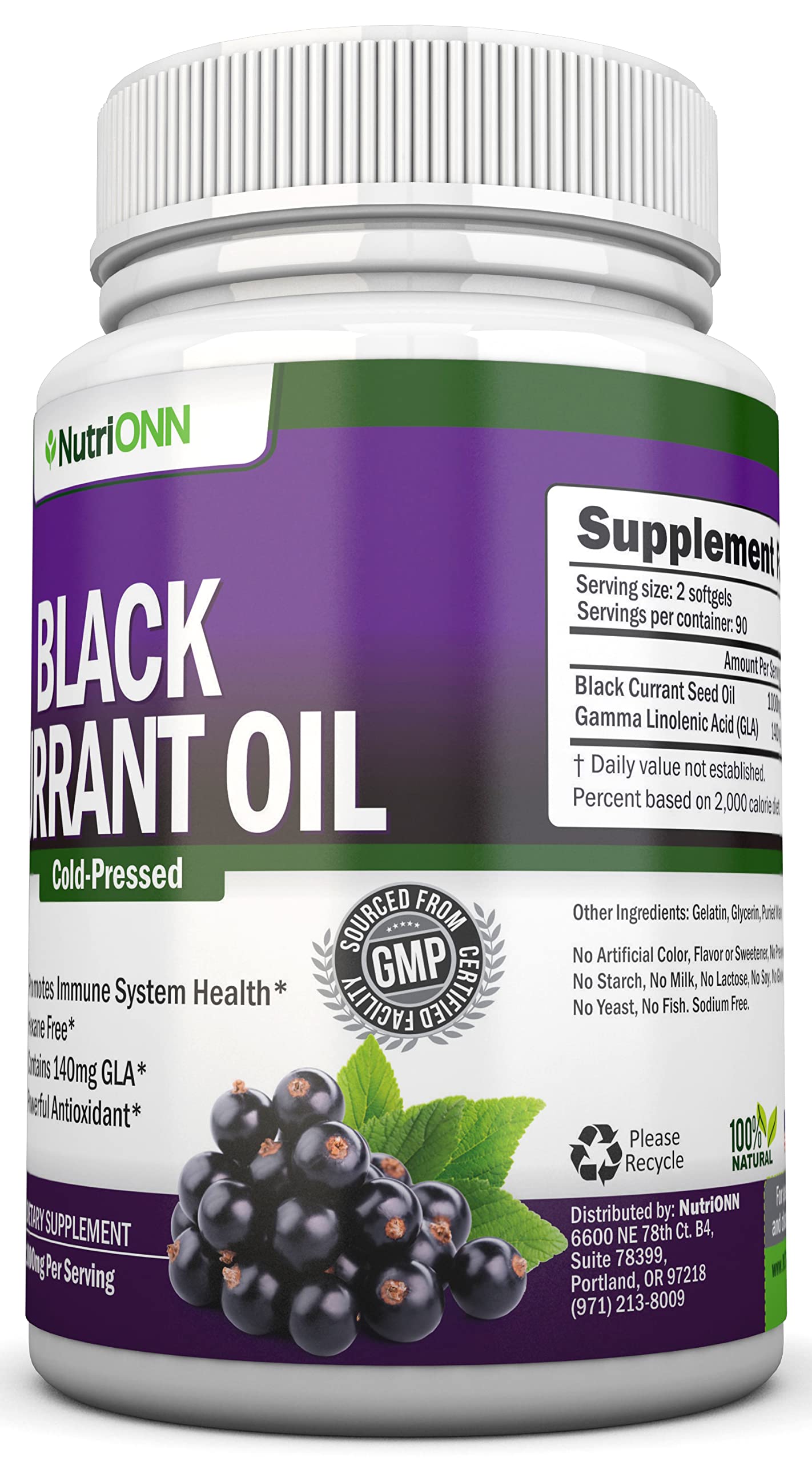 Black Currant Oil 1000 mg - 180 Softgels | Cold-Pressed & Hexane Free