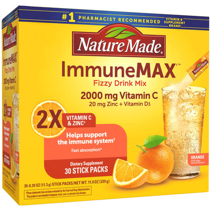 Nature Made ImmuneMAX Fizzy Drink Mix – Vitamin C, D & Zinc Immune Support, 30 Sticks