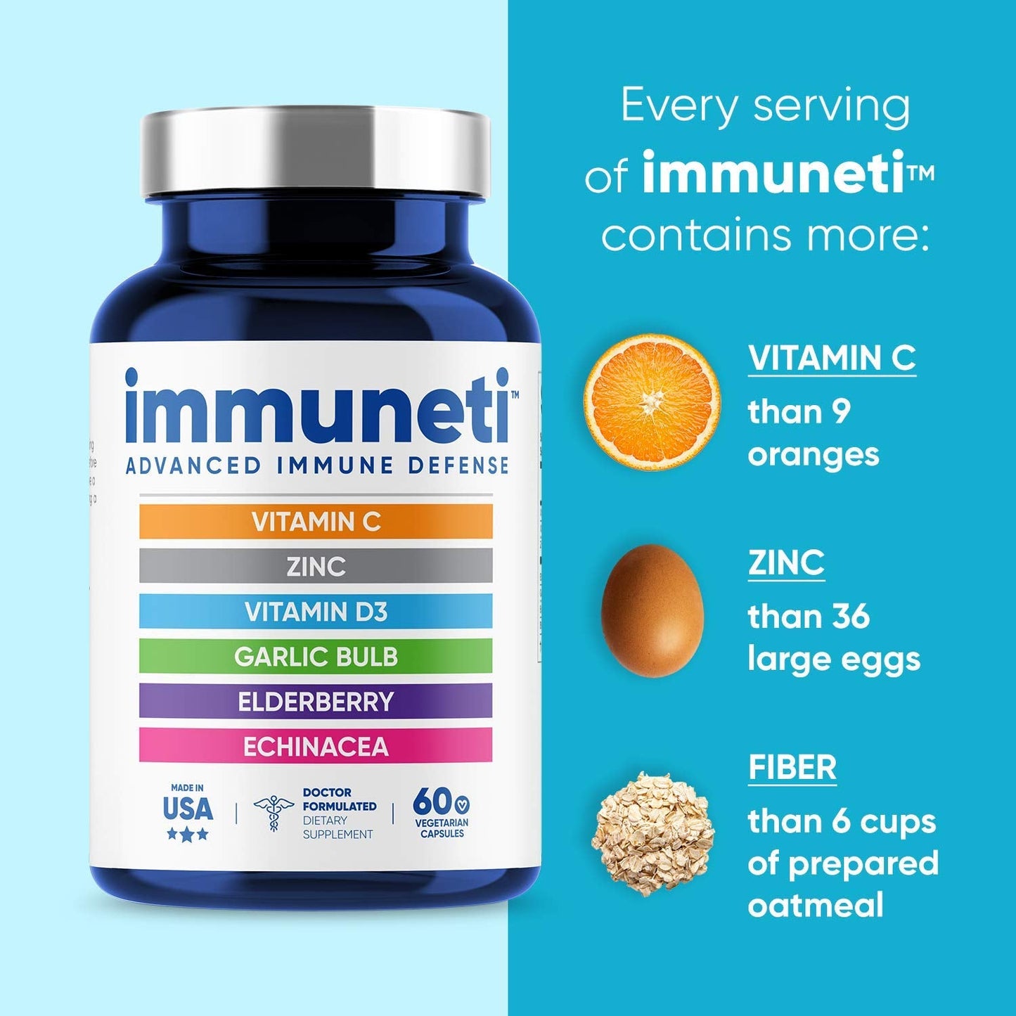 Immuneti 6-in-1 Immune Defense | Vitamin C, D3, Zinc, Elderberry, Garlic, Echinacea | 3 Pack