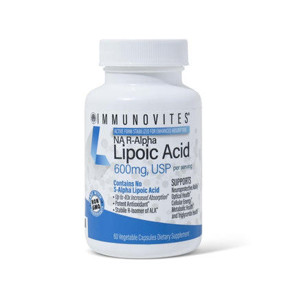 IMMUNOVITES Stabilized R-Alpha Lipoic Acid 600mg | Na R-ALA, High Potency