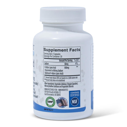 IMMUNOVITES Stabilized R-Alpha Lipoic Acid 600mg | Na R-ALA, High Potency