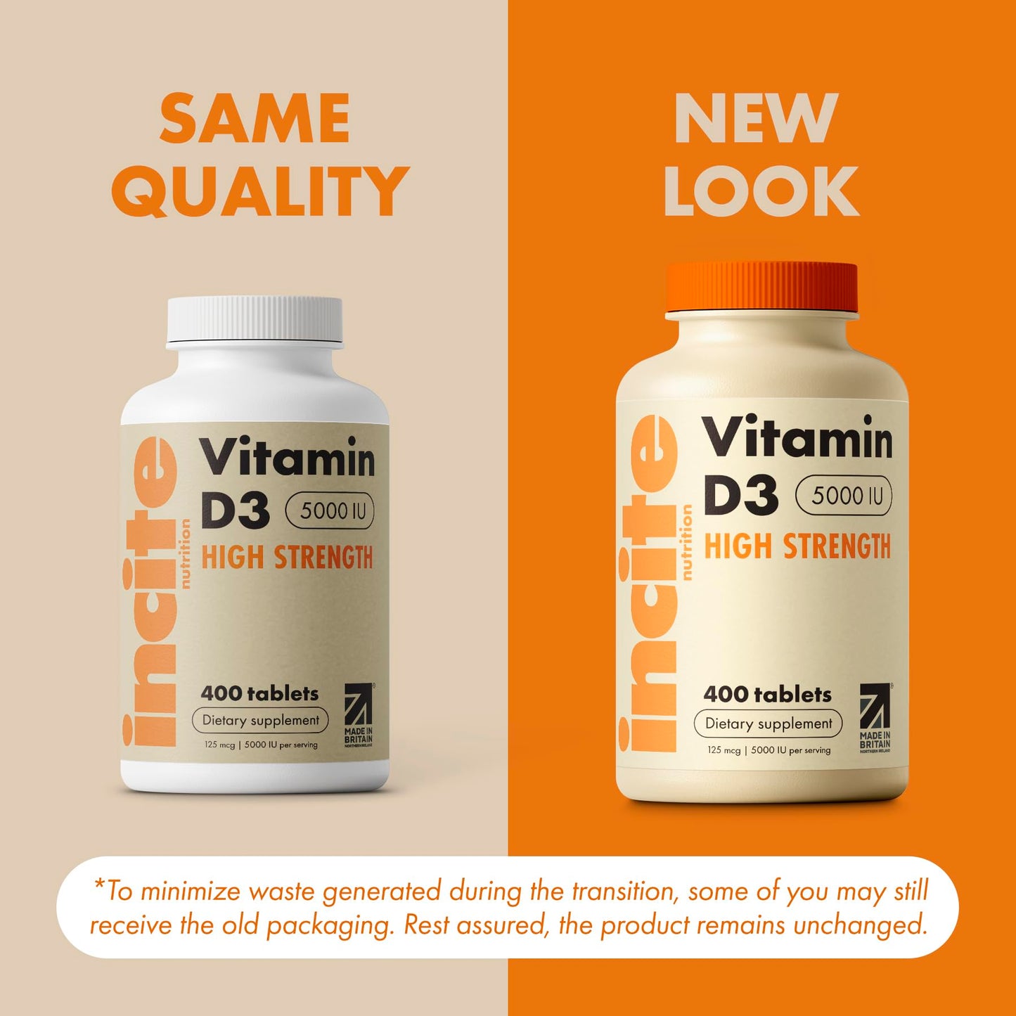 Incite Nutrition Vitamin D3 5000iu - 400 Micro Tablets, High Strength, UK Made