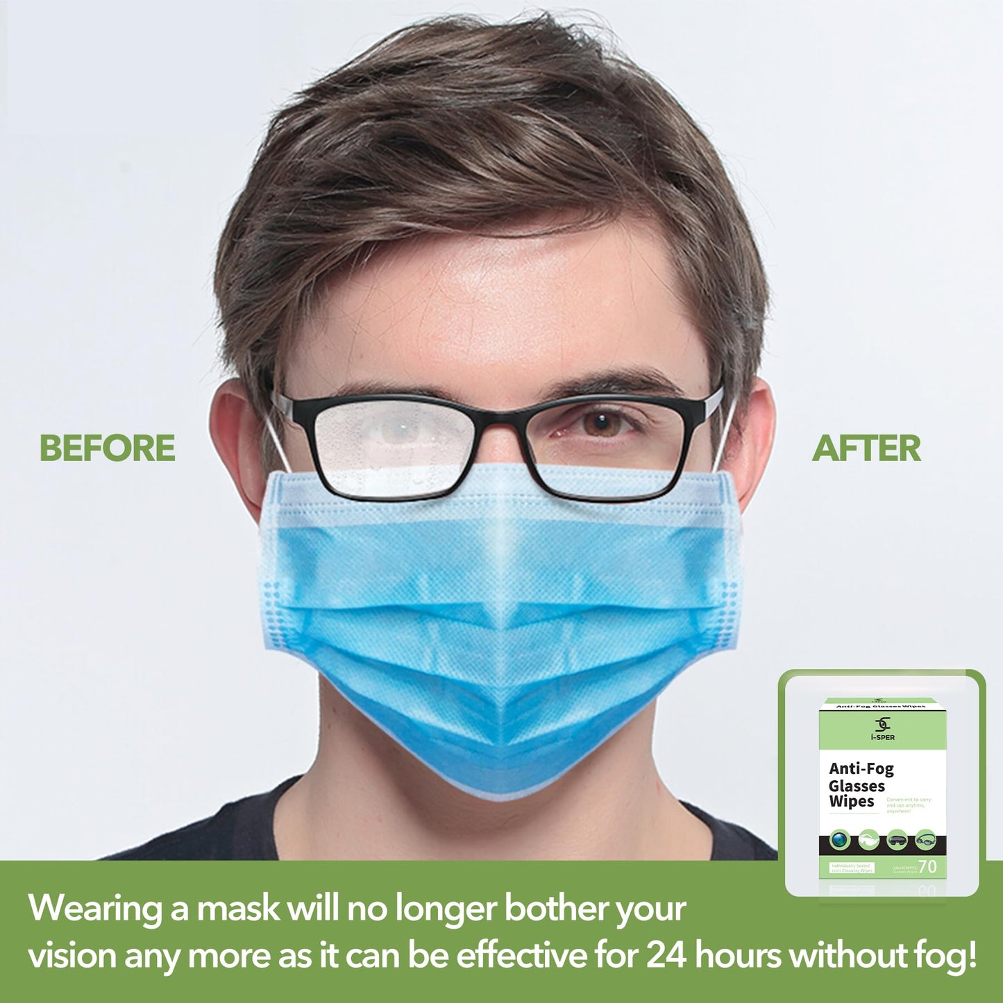 70 Count Anti-Fog Lens Wipes for Eyeglasses & Screens | Carrying Box