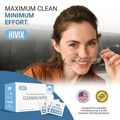 250 Count Lens Wipes – Individually Wrapped (2.4 x 4.7 in) for Glasses & Screens