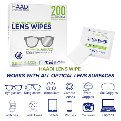 Glasses Cleaner Wipes – 200 Individually Wrapped, Pre-Moistened Lenses Wipes for Eyeglasses, Cameras, Binoculars & Screens
