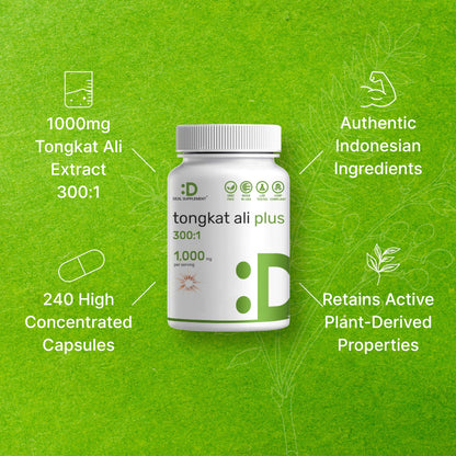 Tongkat Ali Extract 300:1 with Horny Goat Weed 1,100mg – Indonesian Longjack Eurycoma Longifolia Root – Extra Strength Herbal Supplement for Energy