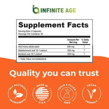INFINITE AGE 3-Pack Sea Moss Capsules 1250mg – 180 Vegan Capsules Each, Made in USA