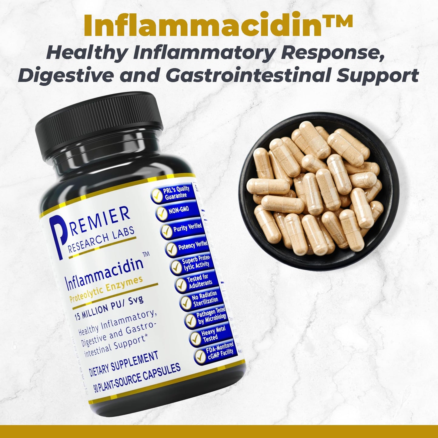 Premier Research Labs Inflammacidin – Digestive Enzymes with Bromelain & Papain – 90 Veg Caps
