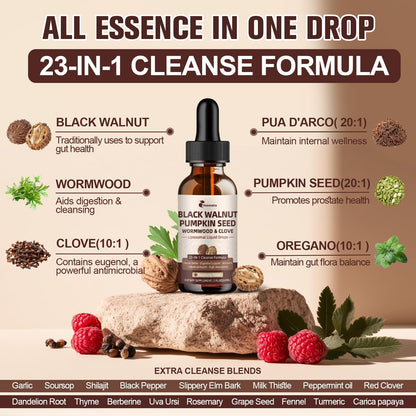 2-Pack Black Walnut Wormwood Clove Cleanse Drops - 23-in-1 Gut Health, Raspberry Flavor, 4 oz