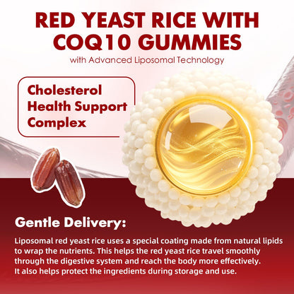 2 Pack Red Yeast Rice with CoQ10 Gummies - Sugar Free Raspberry Flavor, 120 Count