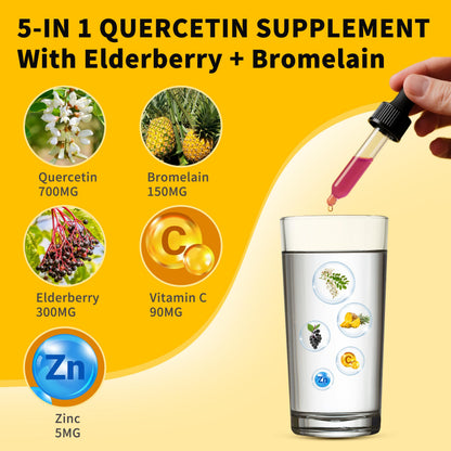(2 Pack) Liposomal Quercetin with Bromelain Liquid Drops – 700mg Quercetin + Bromelain