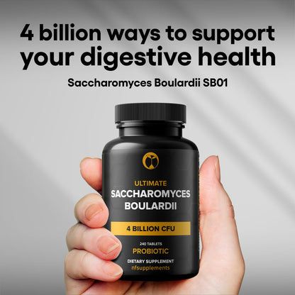 Saccharomyces Boulardii Probiotic Supplement – 4 Billion CFU, 240 Tablets – Digestive & Gut Health, Vegan, Gluten Free, Non-GMO