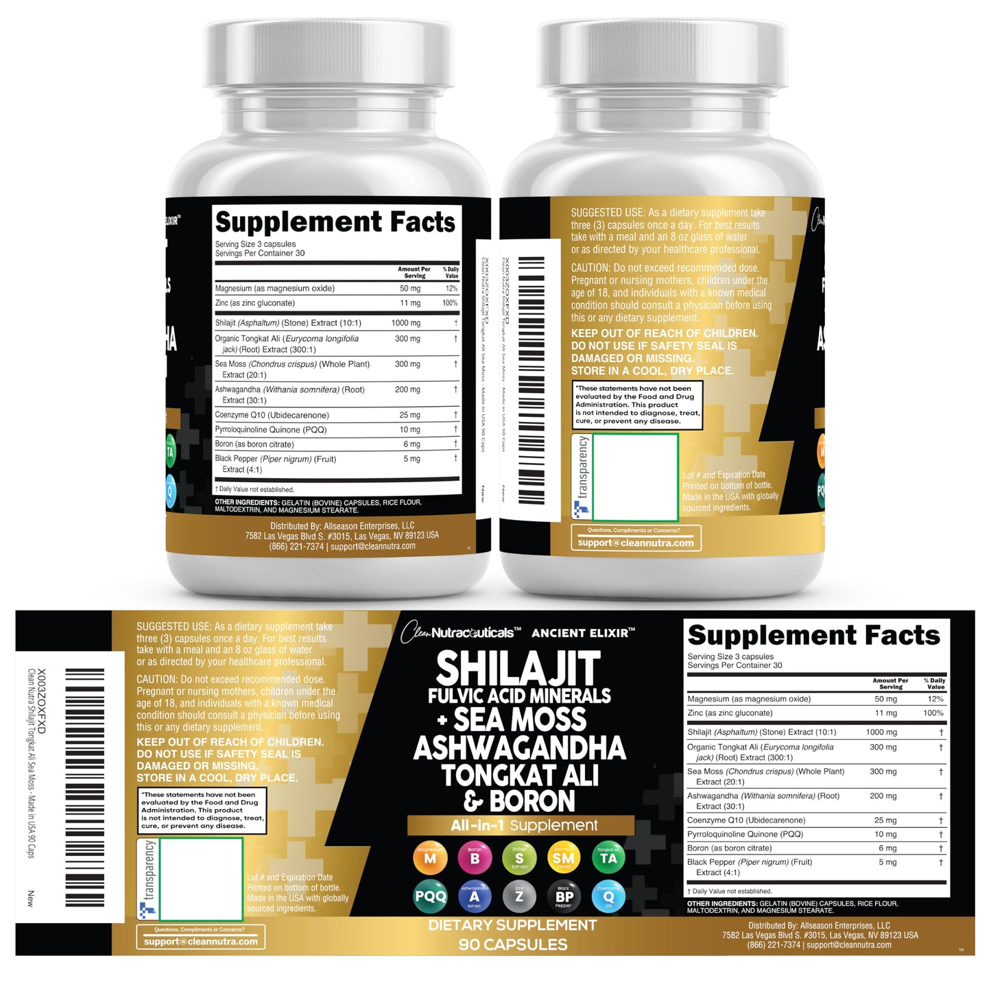 Clean Shilajit for Men with Sea Moss & Tongkat Ali | Fulvic Acid Capsules - 90 Count