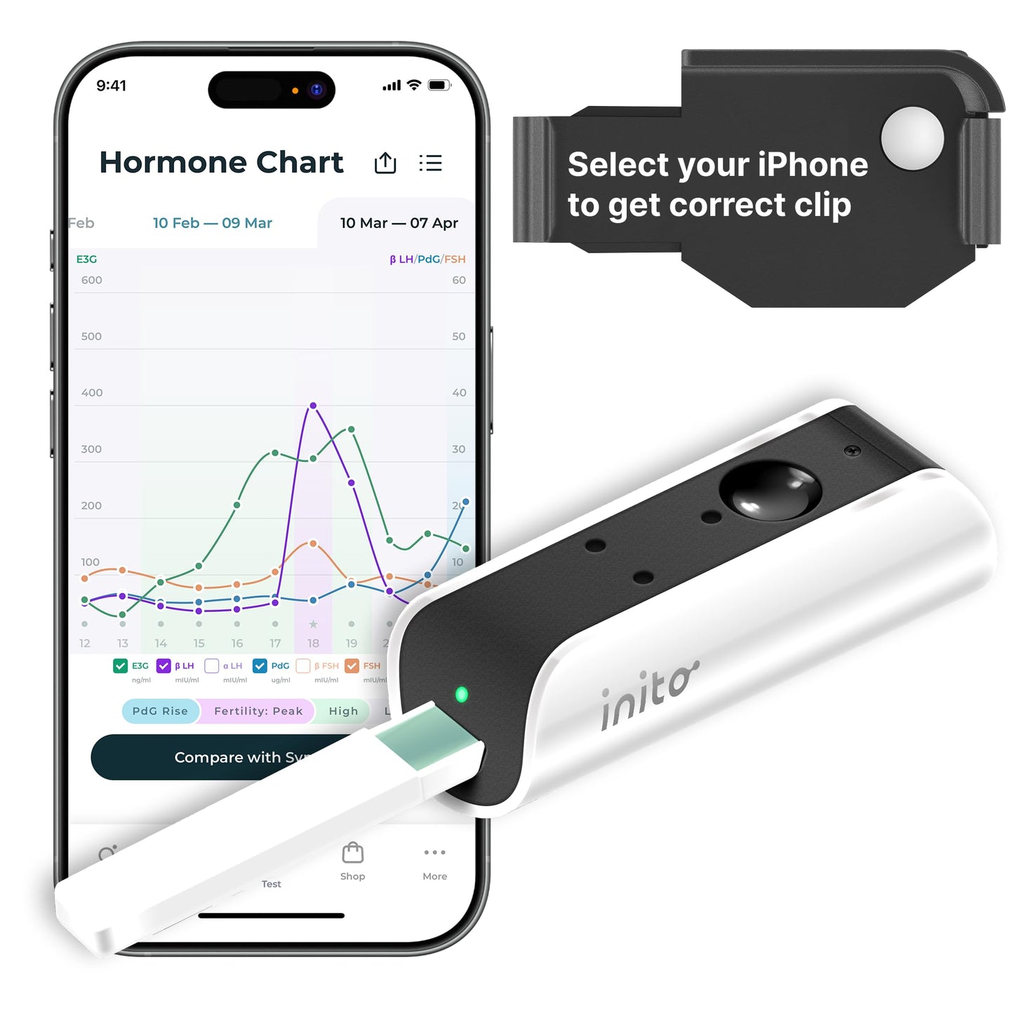 Inito Fertility Monitor & Hormone Tracker for Women | Track and Confirm Ovulation | Measures Estrogen, LH, PdG, FSH | Includes 15 Strips + Free app (Compatible with iPhone 17 Pro Max)
