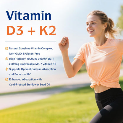Innate Vitality D3 K2 Softgels 10,000 IU + MK-7 200 mcg | 240 Softgels | Non-GMO Gluten Free