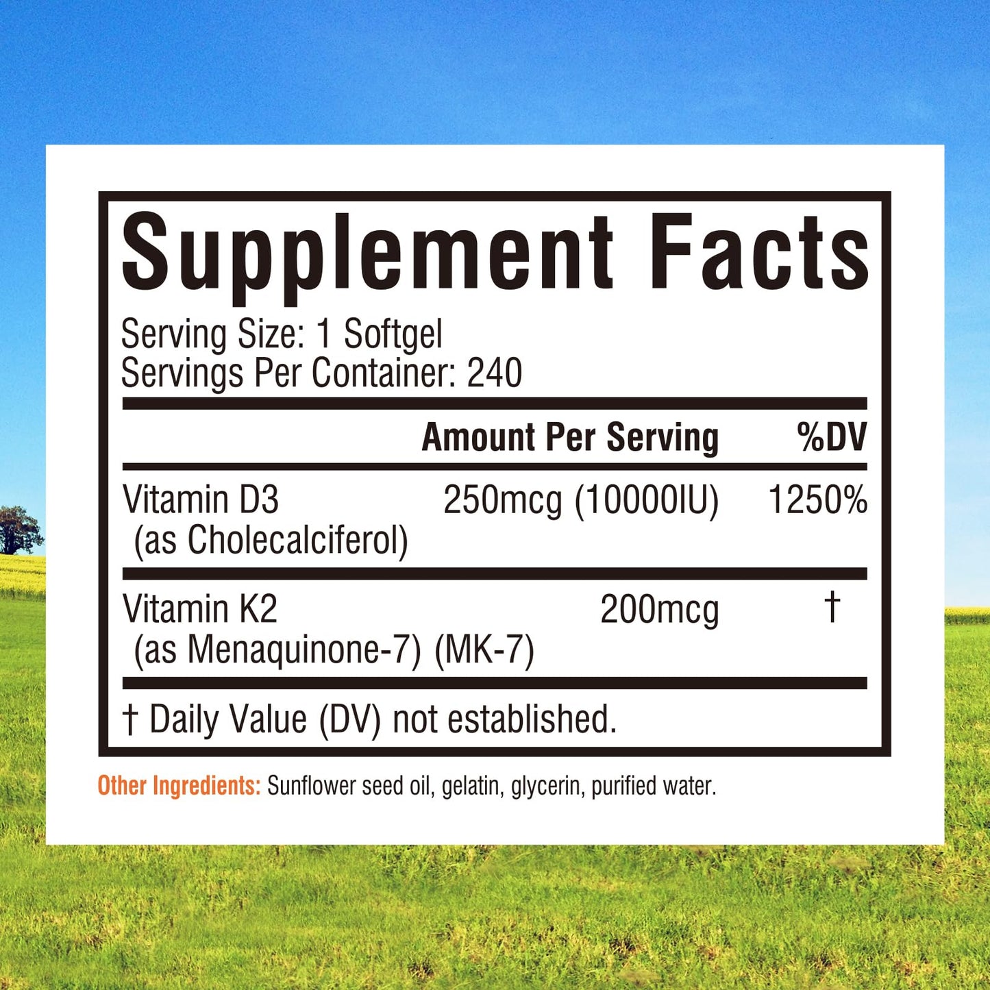 Innate Vitality D3 K2 Softgels 10,000 IU + MK-7 200 mcg | 240 Softgels | Non-GMO Gluten Free