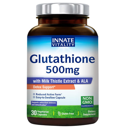 Innate Vitality Glutathione 500mg – Reduced GSH with Milk Thistle, Vitamin C & B Complex | 30 Capsules