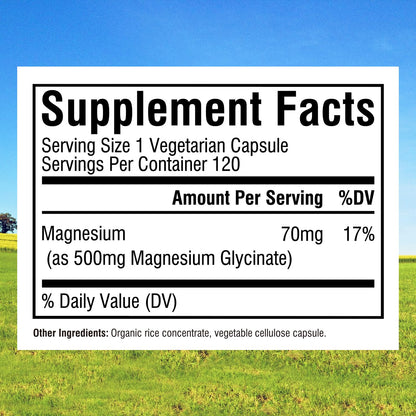 Innate Vitality Magnesium Glycinate 500mg – 70mg Elemental Magnesium, High Absorption | Non-GMO, Gluten-Free | Supports Nerve, Heart & Bone Health | 240 Vegan Capsules
