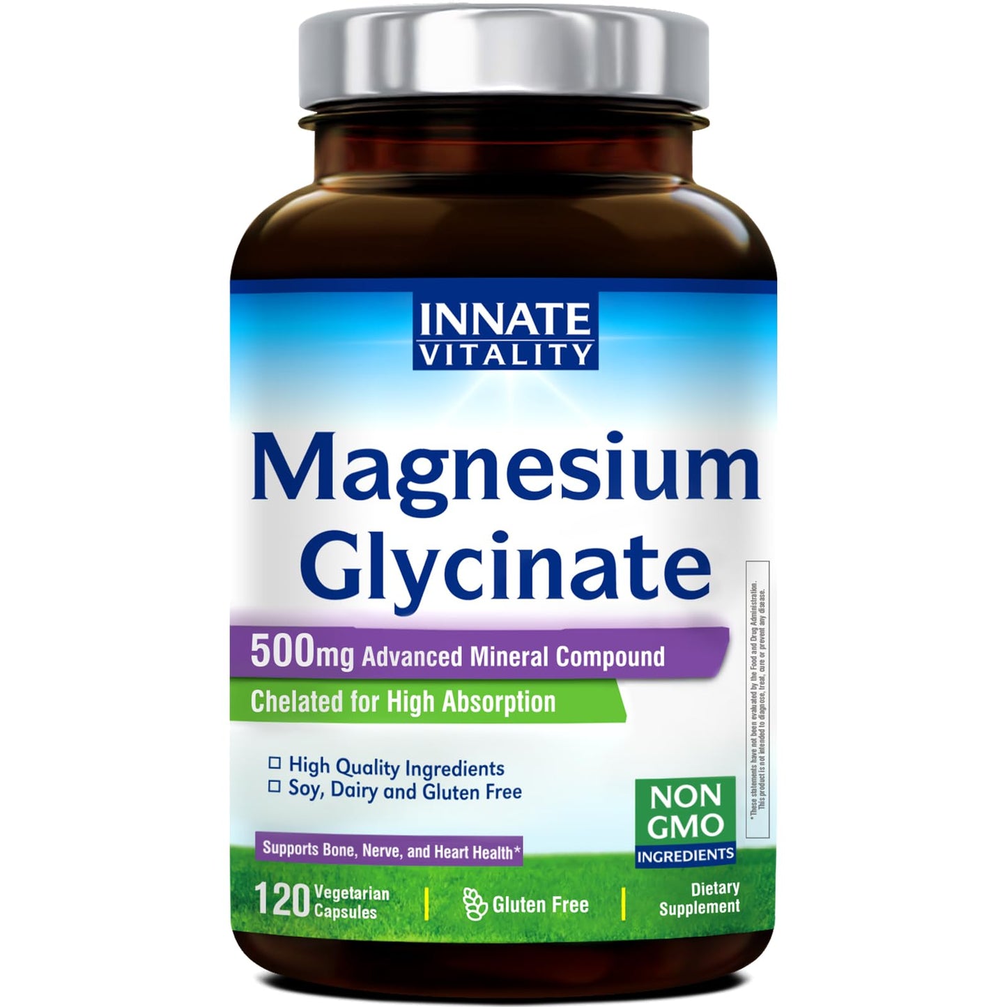 Innate Vitality Magnesium Glycinate 500mg | 70mg Elemental Mg | High Absorption | 120 Vegan Capsules