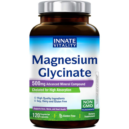 Innate Vitality Magnesium Glycinate 500mg | 70mg Elemental Mg | High Absorption | 120 Vegan Capsules
