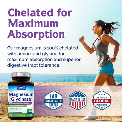 Innate Vitality Magnesium Glycinate 500mg | 70mg Elemental Mg | High Absorption | 120 Vegan Capsules