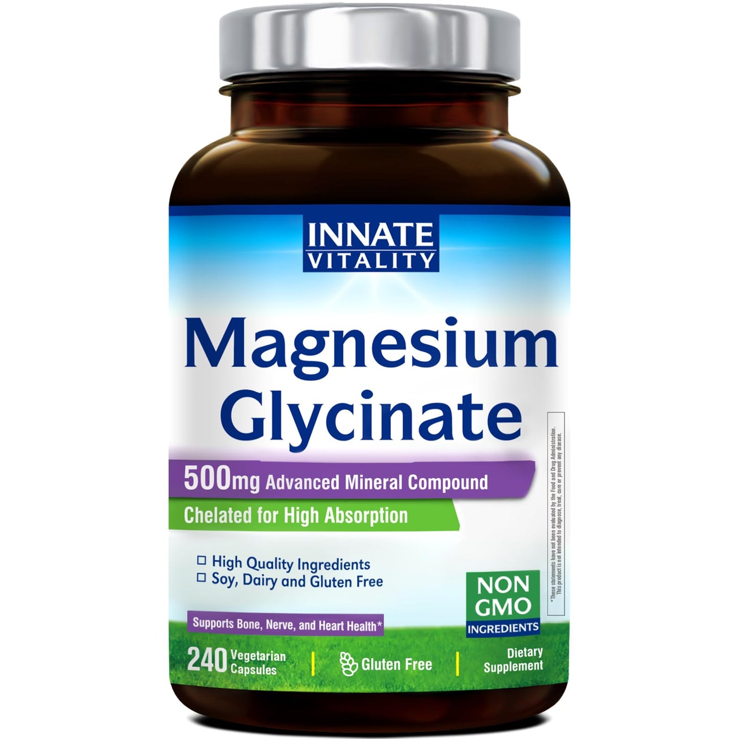 Innate Vitality Magnesium Glycinate 500mg | 70mg Elemental Mg | 240 Caps