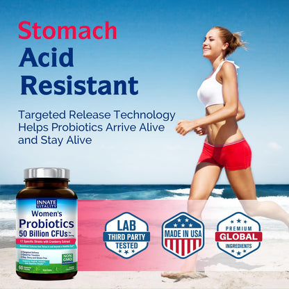 Innate Vitality Probiotics for Women - 50B CFU, 17 Strains, 60 Veggie Caps, Non-GMO, Prebiotics & Cranberry