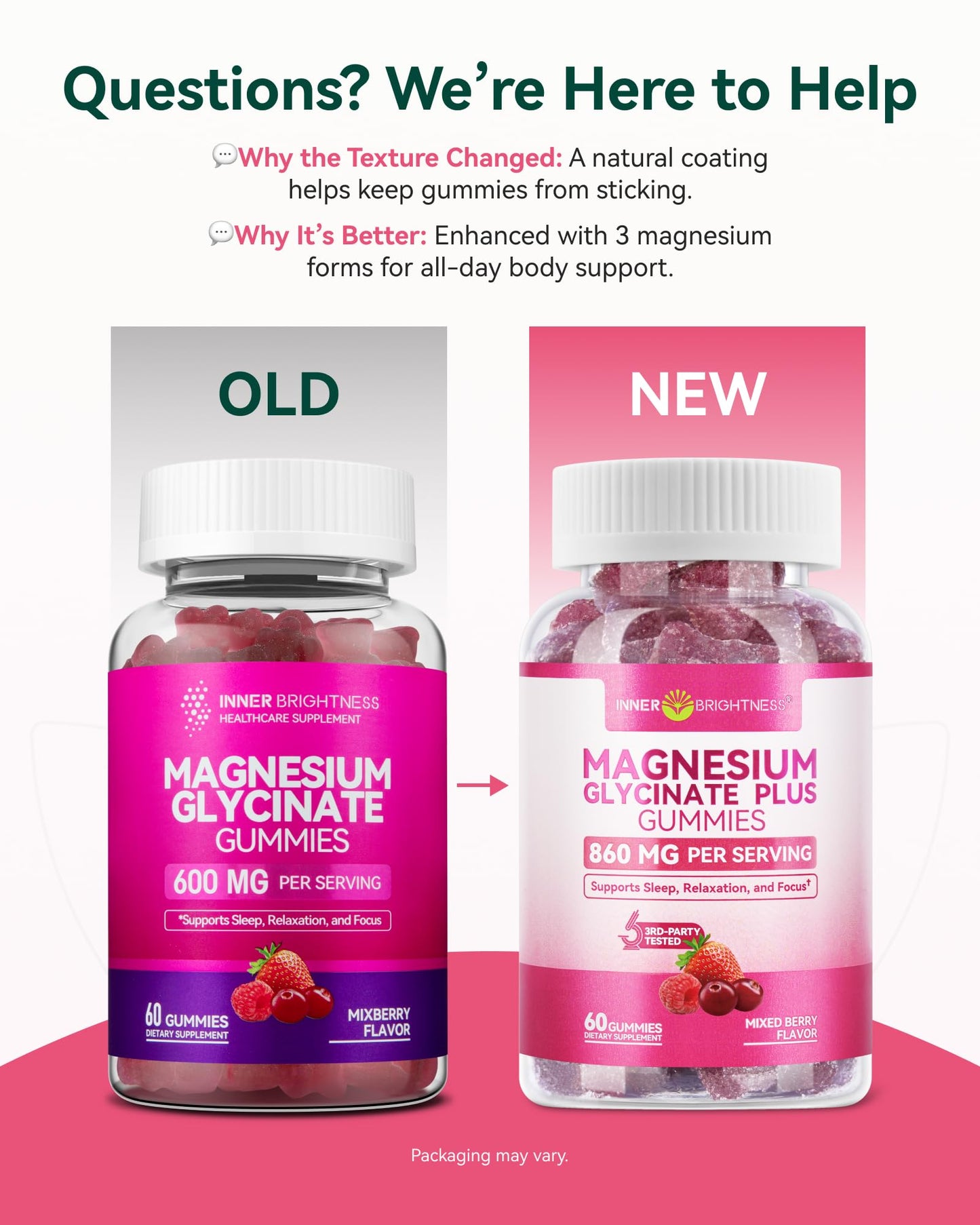 Inner Brightness Magnesium Glycinate Plus Gummies – 860mg | Sugar-Free, Gluten-Free, Non-GMO (120 Count)