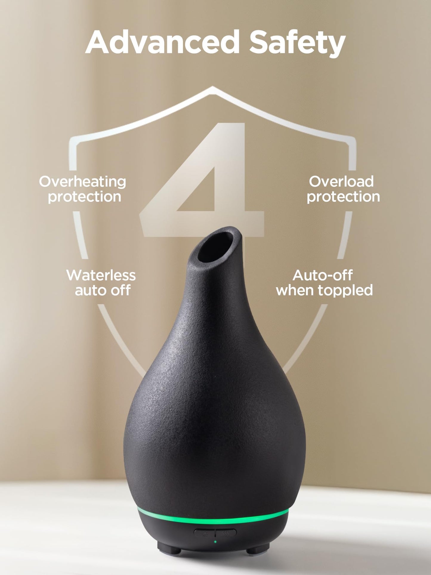 InnoGear 150ml Ceramic Essential Oil Diffuser – Handcrafted Black Vase