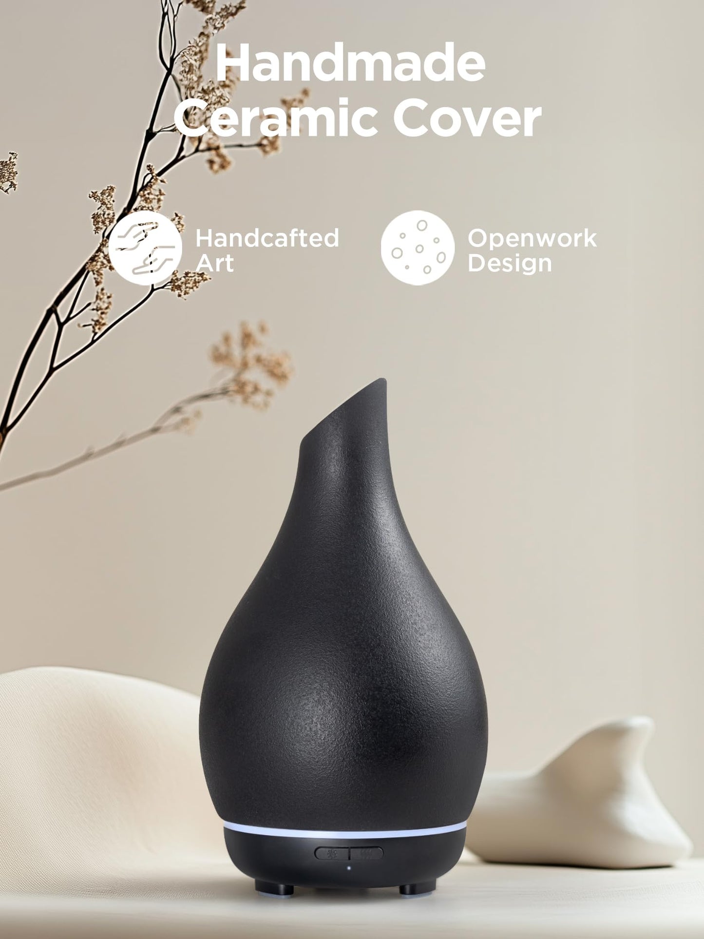 InnoGear 150ml Ceramic Essential Oil Diffuser – Handcrafted Black Vase