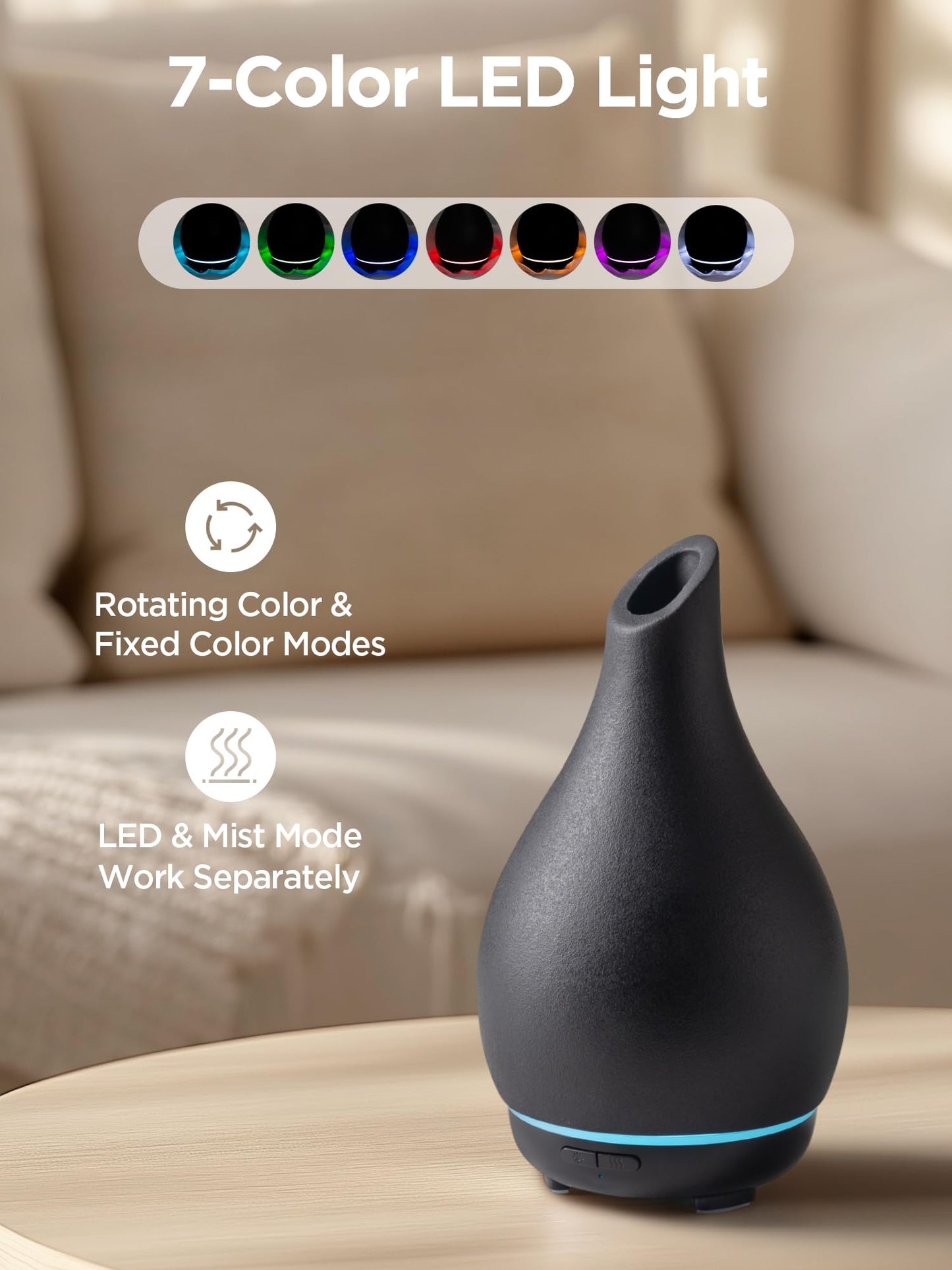 InnoGear 150ml Ceramic Essential Oil Diffuser – Handcrafted Black Vase